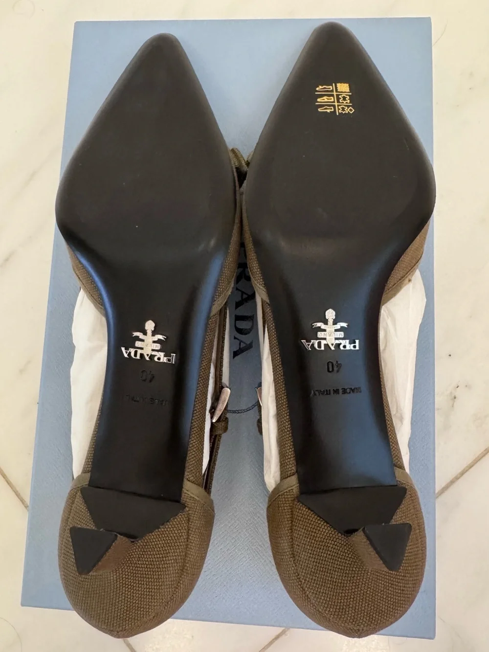 Prada Canvas Pumps - New with Box & Receipt - size EU 40/US 10 - Militaire